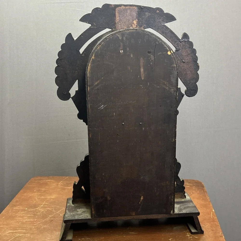 Antique Victorian Walnut Gingerbread Parlor Clock Open Escapement Alarm 1880s
